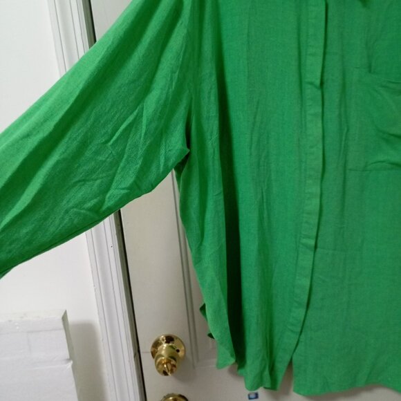 OSOS DESIGN Linen Blend Sz 24 Curve Lime Green Longsleeve  Blouse Womens Top - Picture 6 of 12